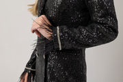 Sparkle blazer dress with feather cuff