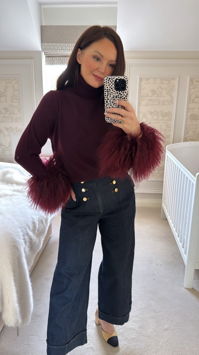 Jacqueline wine mongolian fur sweater